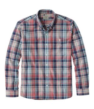 Men's Comfort Stretch Chambray Shirt, Long-Sleeve, Slightly Fitted Untucked Fit, Plaid