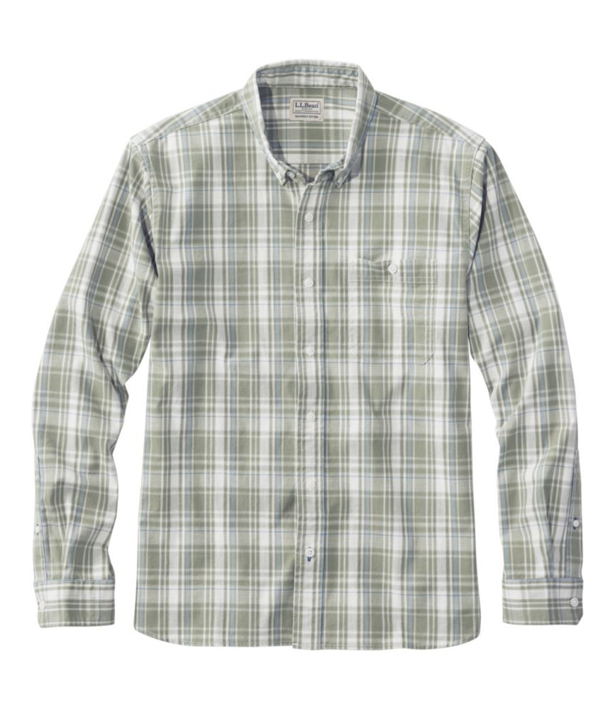 Men's Comfort Stretch® Chambray Shirt, Long-Sleeve, Slightly Fitted Untucked Fit, Plaid