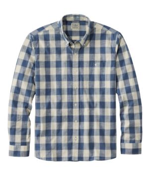 Men's Comfort Stretch Chambray Shirt, Long-Sleeve, Slightly Fitted Untucked Fit, Plaid