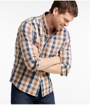 Men's Comfort Stretch® Chambray Shirt, Long-Sleeve, Slightly Fitted Untucked Fit, Plaid