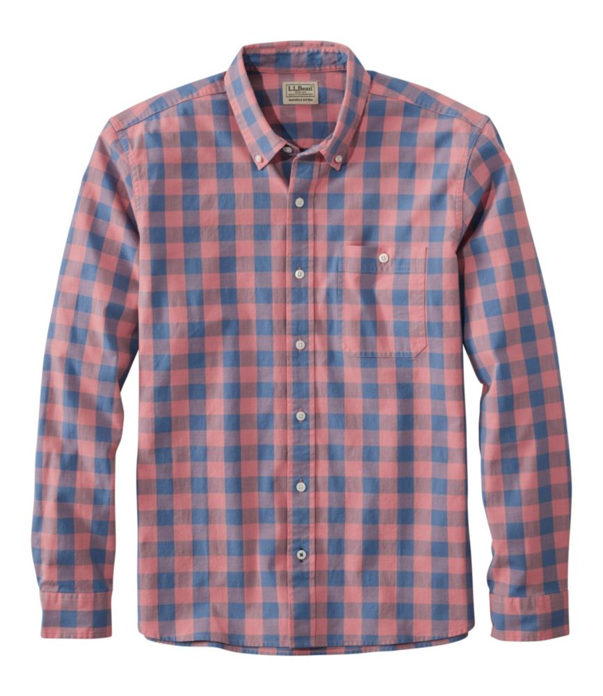 Men's Comfort Stretch Chambray Shirt, Long-Sleeve, Slightly Fitted Untucked Fit, Plaid