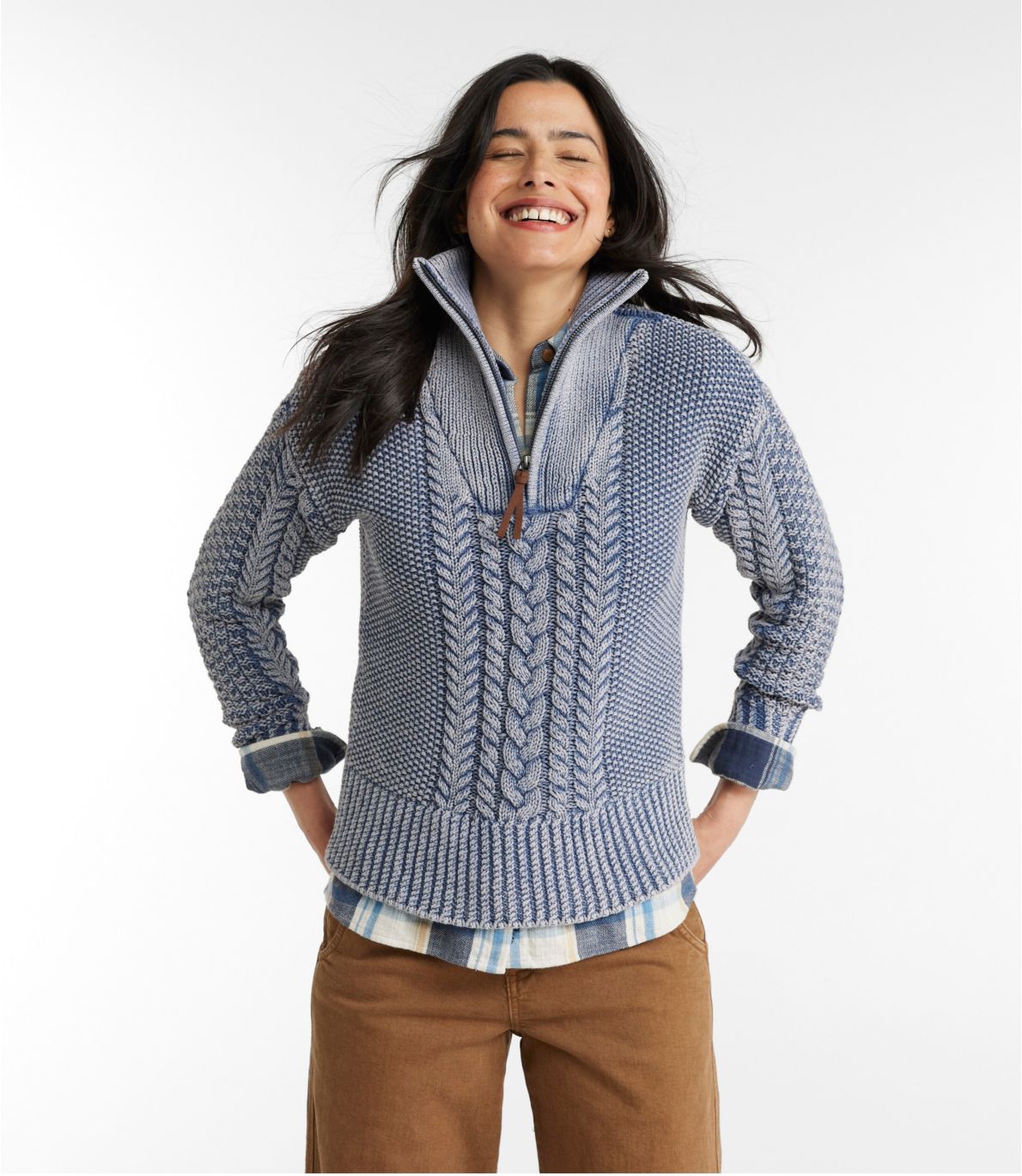 Women's Signature Cotton Fisherman Sweater, QuarterZip Washed at L.L. Bean