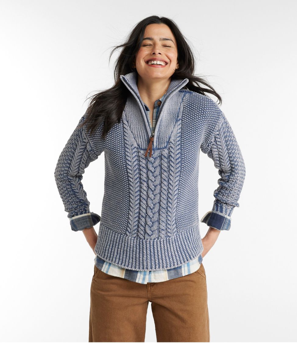 Women's Signature Cotton Fisherman Sweater, Quarter-Zip Washed at