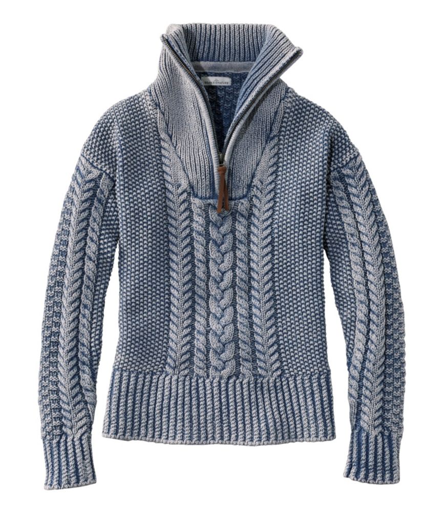 Women's Signature Cotton Fisherman Sweater, Quarter-Zip Washed, , small image number 4