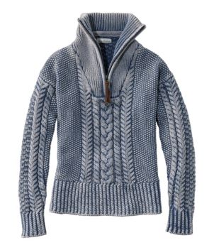 Women's Signature Cotton Fisherman Sweater, Quarter-Zip Washed