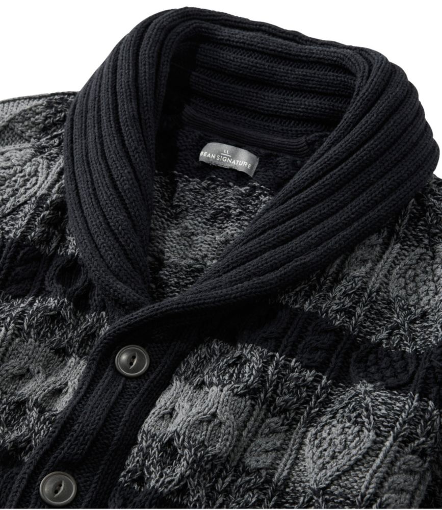 Men's Signature Cotton Fisherman Sweater, Shawl-Collar Cardigan, Stripe, Faded Black Stripe, small image number 4