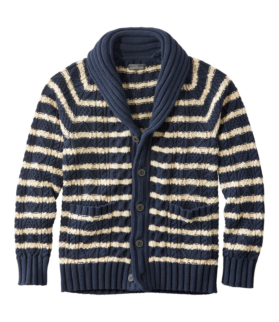 Men's Signature Cotton Fisherman Sweater, Shawl-Collar Cardigan