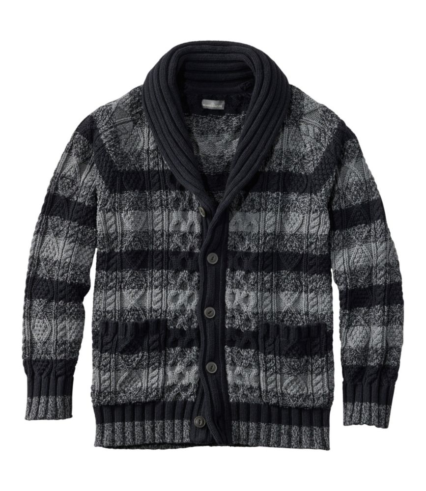 Men s Signature Cotton Fisherman Sweater Shawl Collar Cardigan Stripe