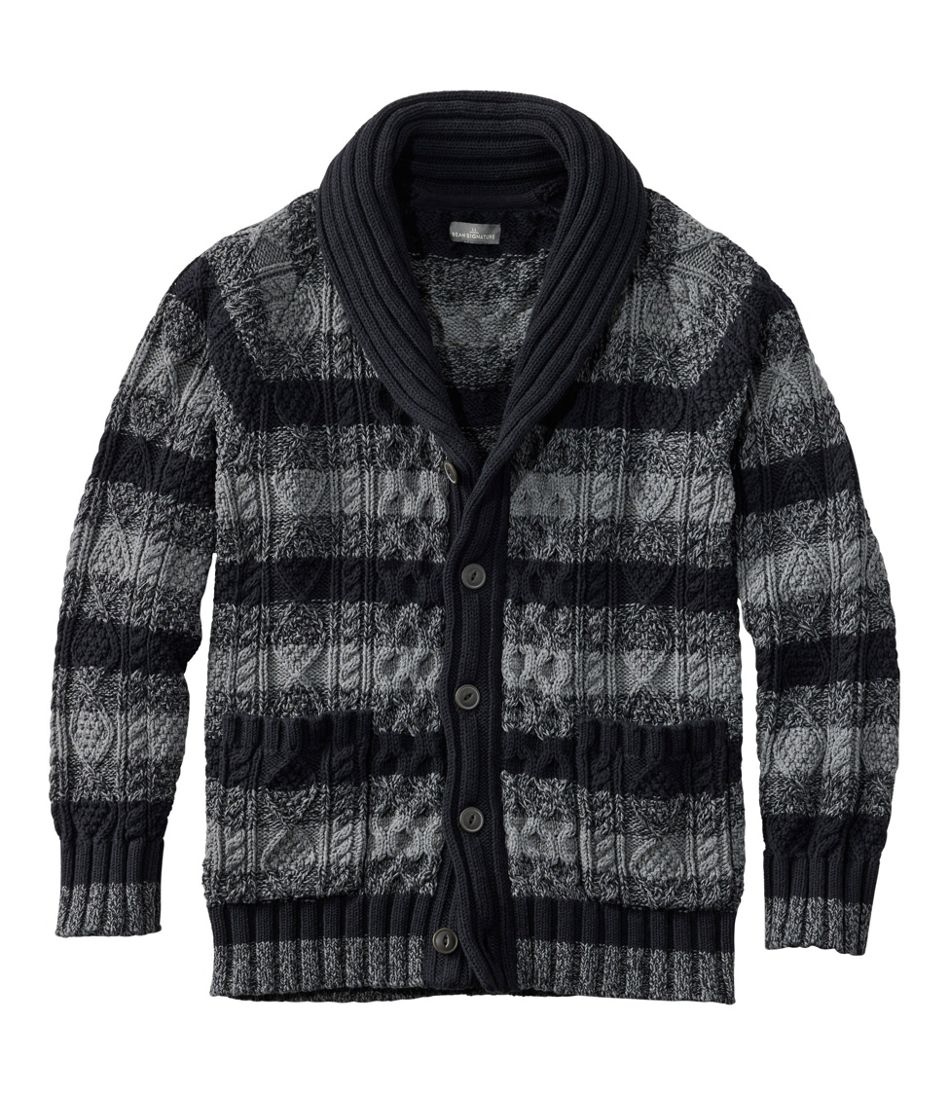 Men's Signature Cotton Fisherman Sweater, Shawl-Collar Cardigan, Stripe | Sweaters at L.L.Bean