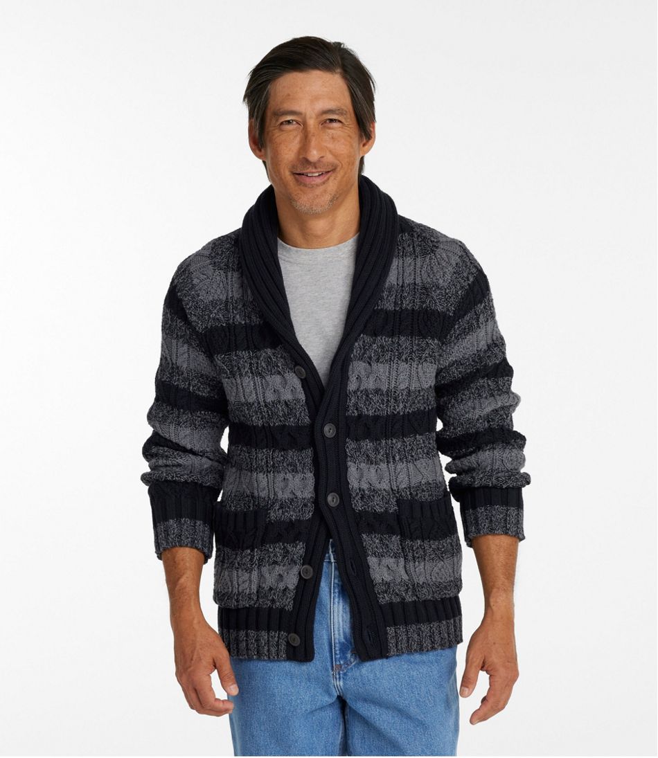 Men's Signature Cotton Fisherman Sweater, Shawl-Collar Cardigan, Stripe | Sweaters at L.L.Bean