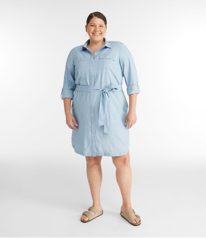 Women's Signature Camp Shirt Dress, Button-Front, Dark Chambray Stripe, small image number 2