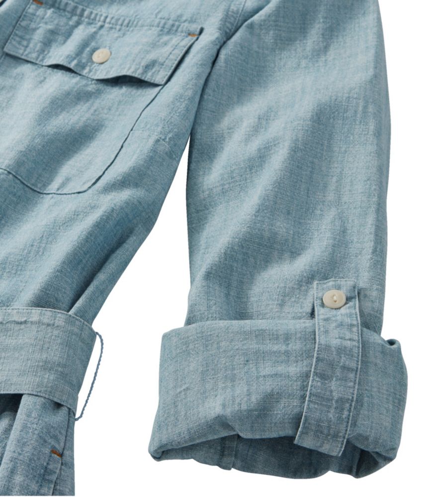 Women's Signature Camp Shirt Dress, Button-Front, Dark Chambray Stripe, small image number 4