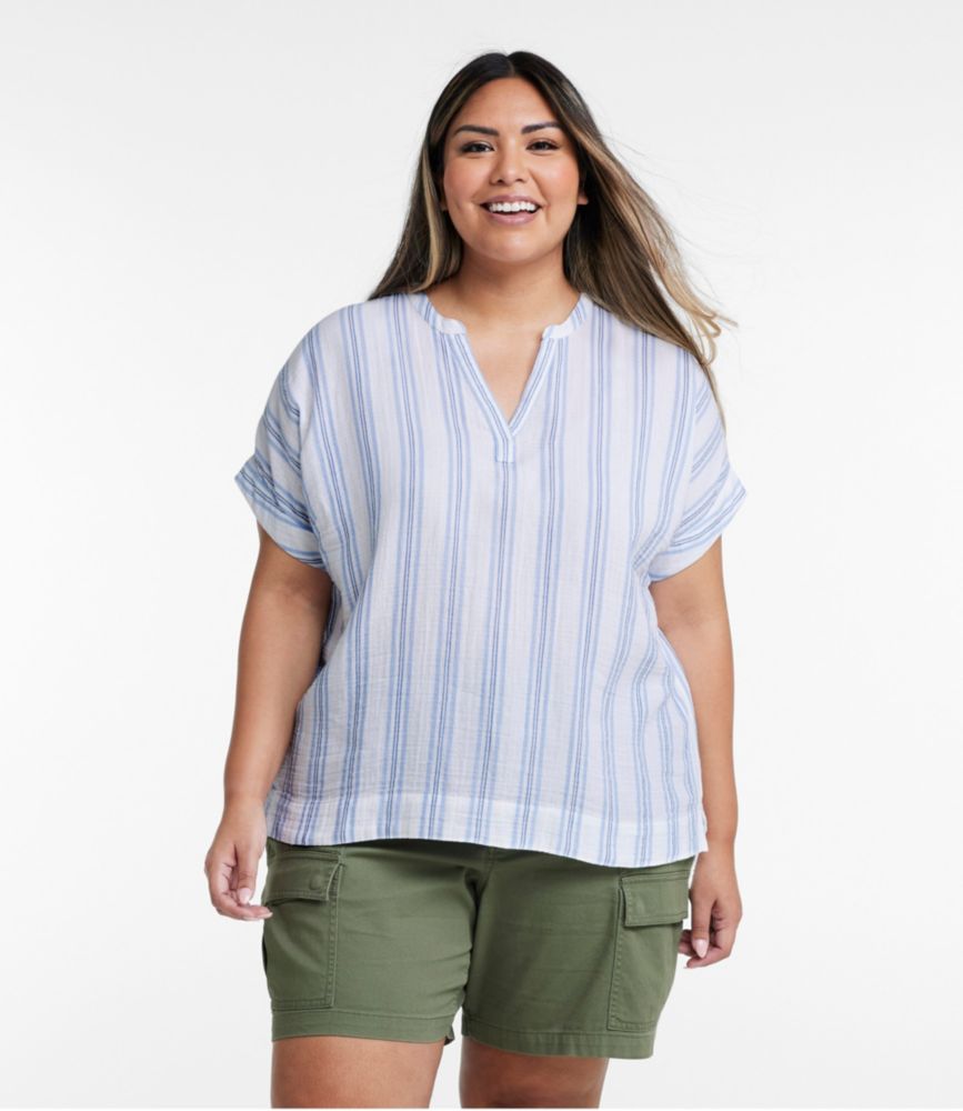 Women's Cloud Gauze Shirt, Short-Sleeve, Sand Dune Stripe, small image number 2