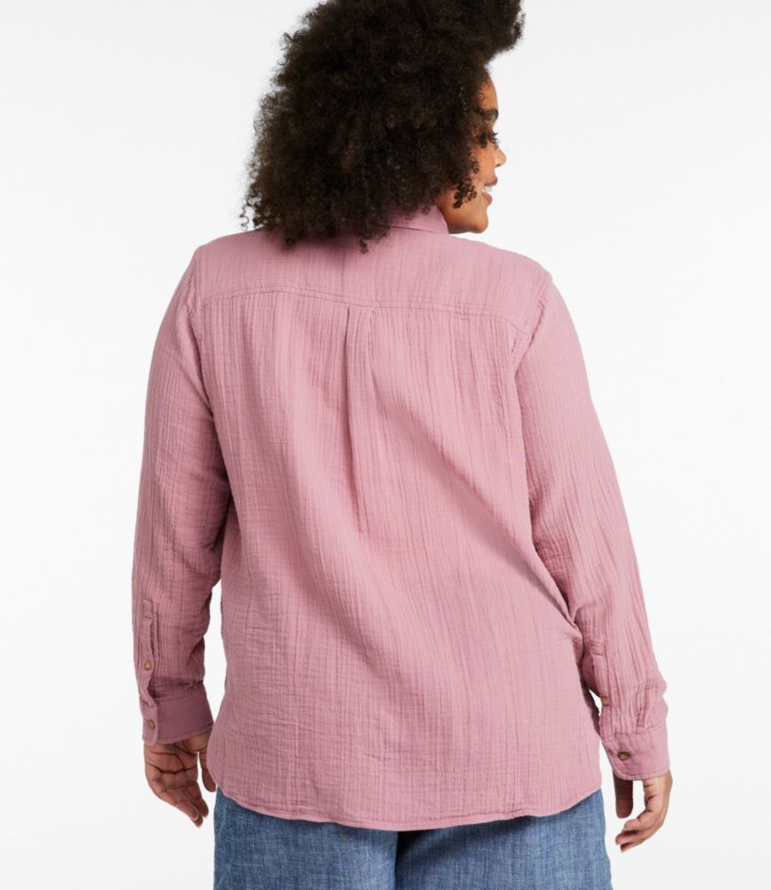 Women's Cloud Gauze Shirt, Long-Sleeve, Brightwater Blue Stripe, small image number 3