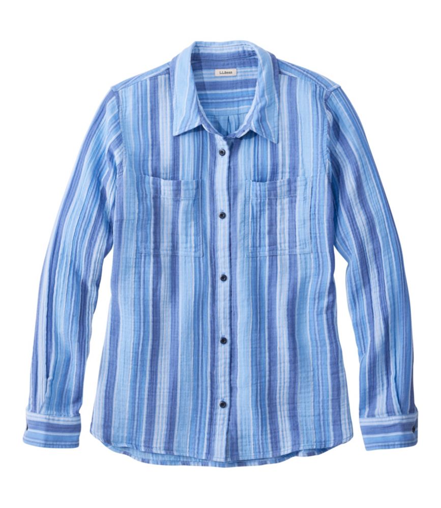 Women's Cloud Gauze Shirt, Long-Sleeve, Brightwater Blue Stripe, small image number 1