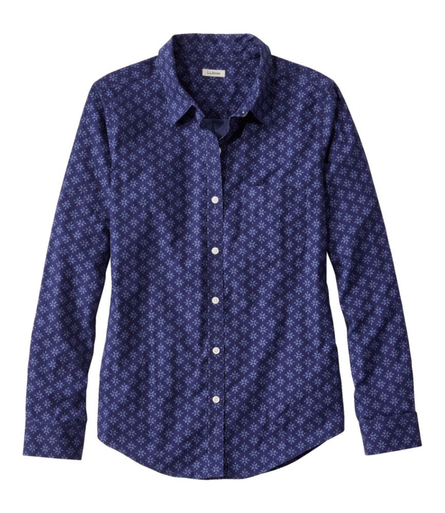 Women's Wrinkle-Free Pinpoint Oxford Shirt, Relaxed Fit Long-Sleeve Print