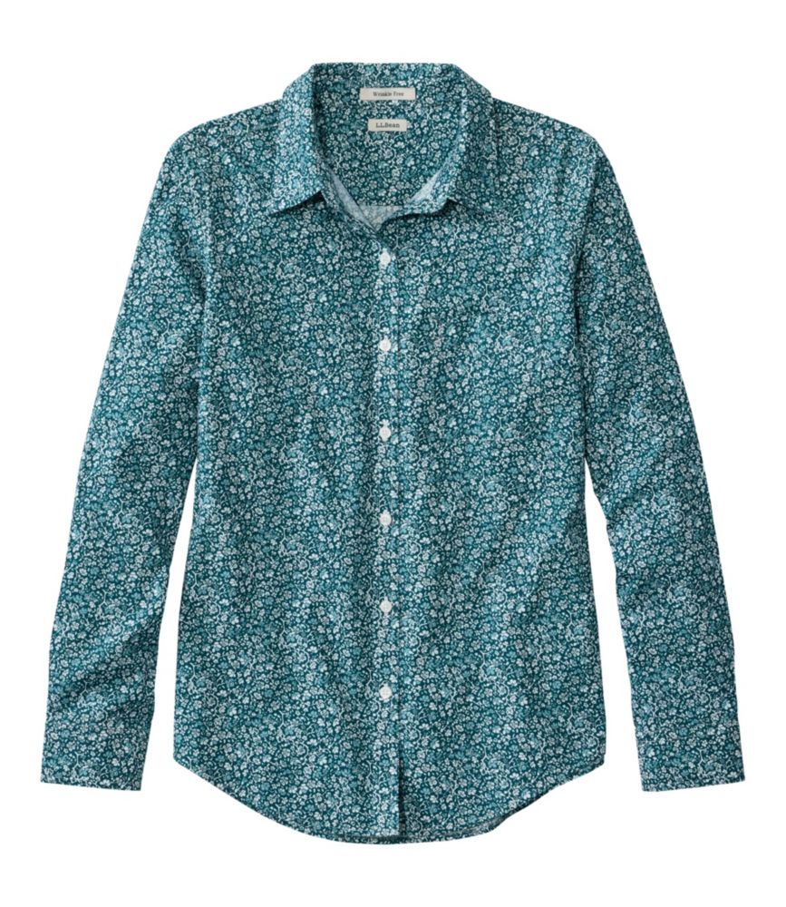 Women's Wrinkle-Free Pinpoint Oxford Shirt, Relaxed Fit Long-Sleeve Print