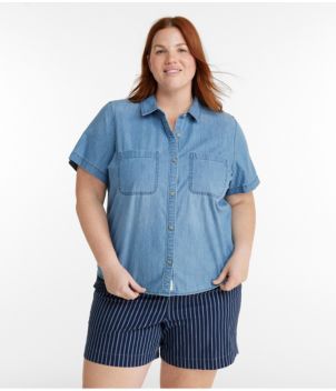 Women's L.L. Bean Heritage Washed Lightweight Denim Shirt, Short-Sleeve