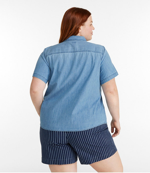 L.L.Bean Heritage Washed Denim Lightweight Shirt, Short-Sleeve, Medium Indigo, large image number 2