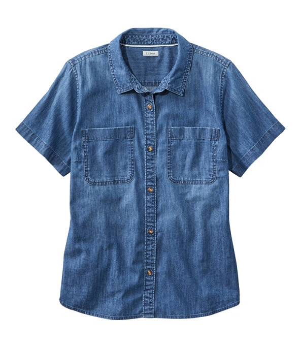 L.L.Bean Heritage Washed Denim Lightweight Shirt, Short-Sleeve, Medium Indigo, large image number 0