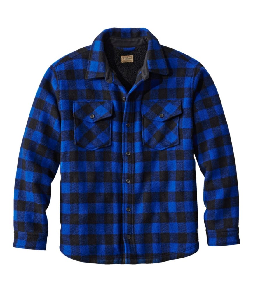 Men's Maine Guide Sherpa Lined Wool Shirt, Cobalt/Black, small image number 1