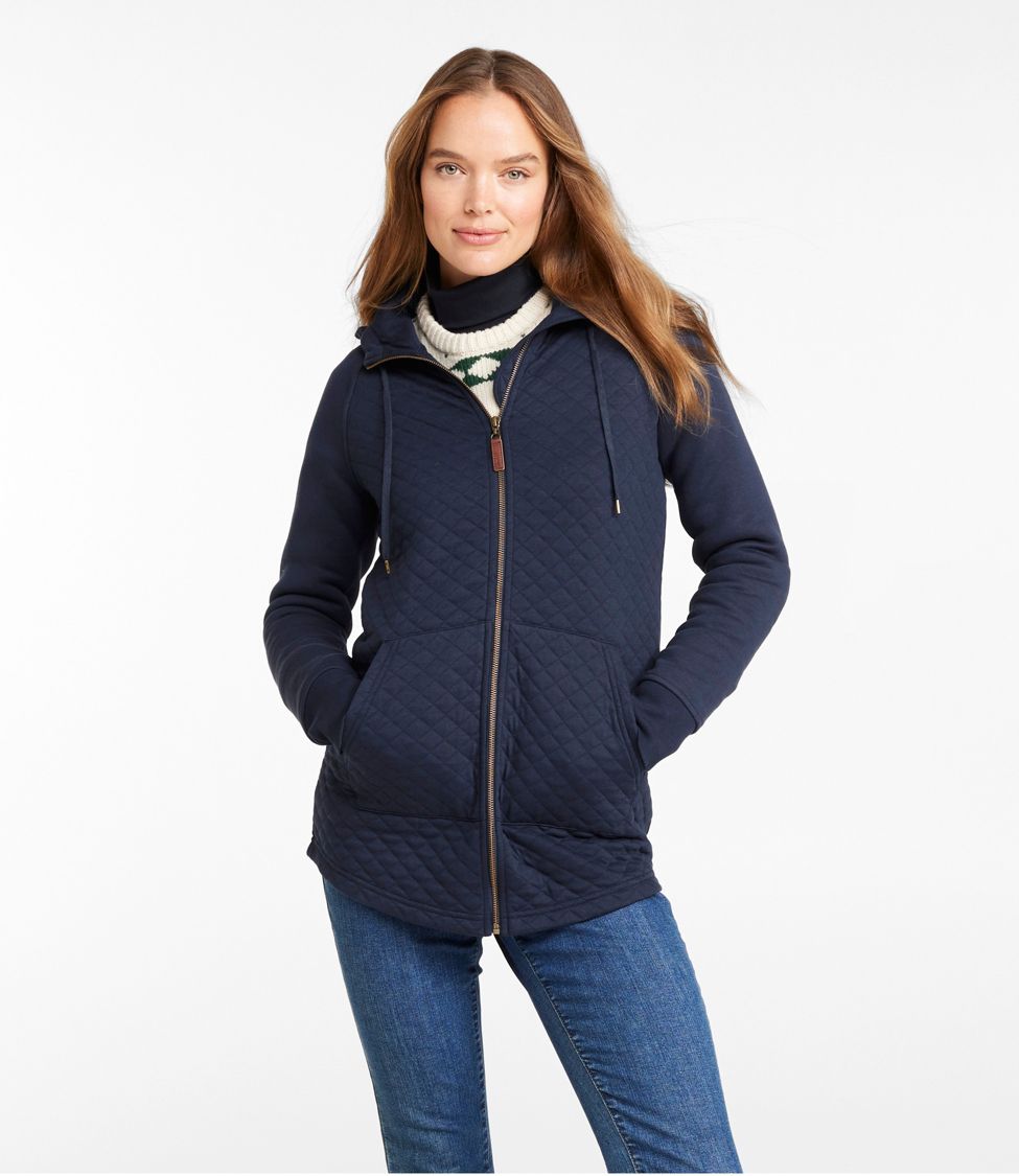 Women's Quilted Sweatshirt, Full-Zip Hooded Long Jacket at L.L. Bean