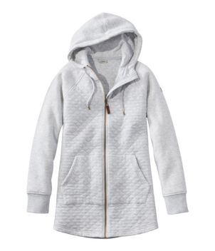 Women's Quilted Sweatshirt, Full-Zip Hooded Long Jacket