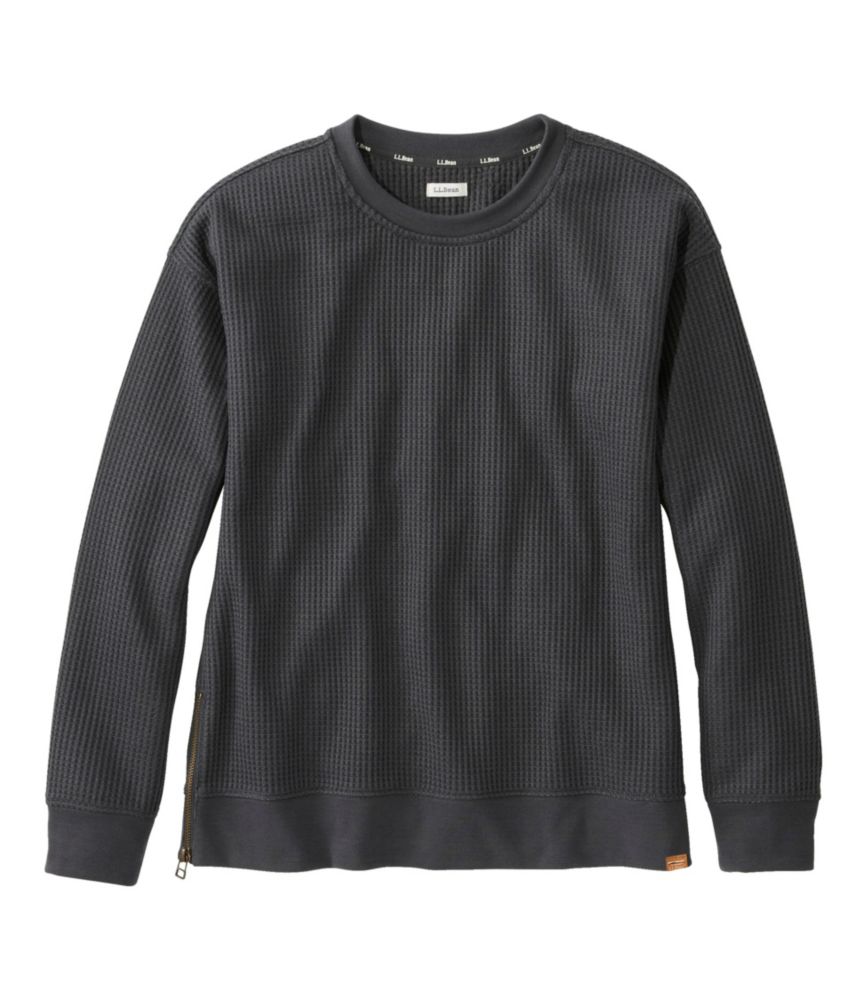 Women's Birchwood Brushed Waffle Top, Crewneck, Charcoal, small image number 1