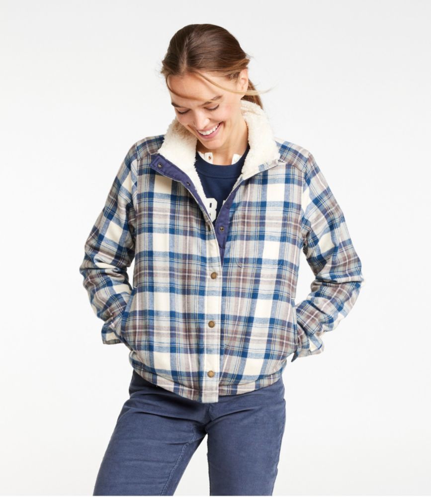 Women's Scotch Plaid Shirt, Sherpa-Lined Mockneck Jacket, Indigo Tartan, small image number 2