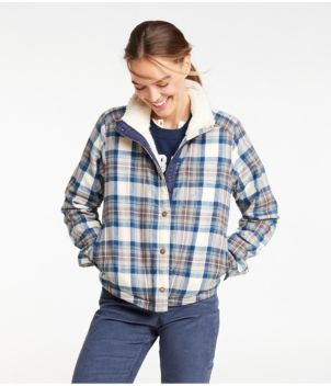 Women's Scotch Plaid Shirt, Sherpa-Lined Mockneck Jacket