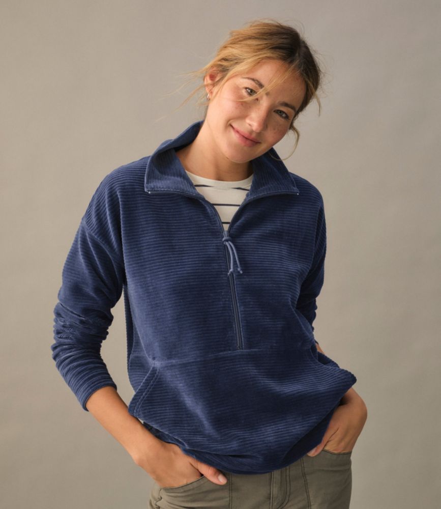 Women's Soft Stretch Corduroy Pullover, Half-Zip, Dark Indigo, small image number 6