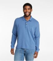 Men's Washed Cotton Double-Knit Polo, Long-Sleeve