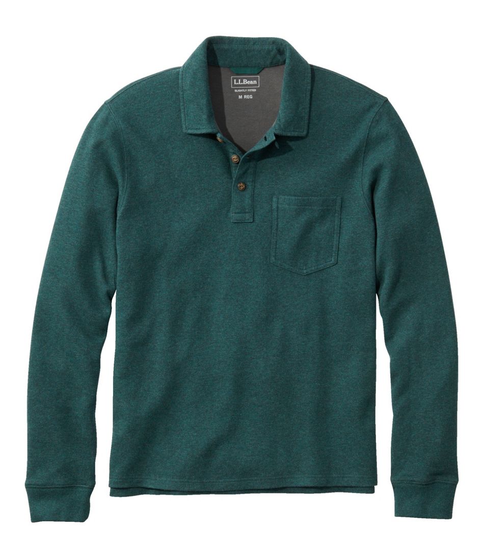 Men's Washed Cotton Double-Knit Polo, Long-Sleeve