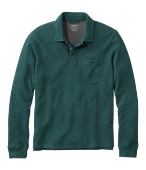 Men's Washed Cotton Double-Knit Polo, Long-Sleeve