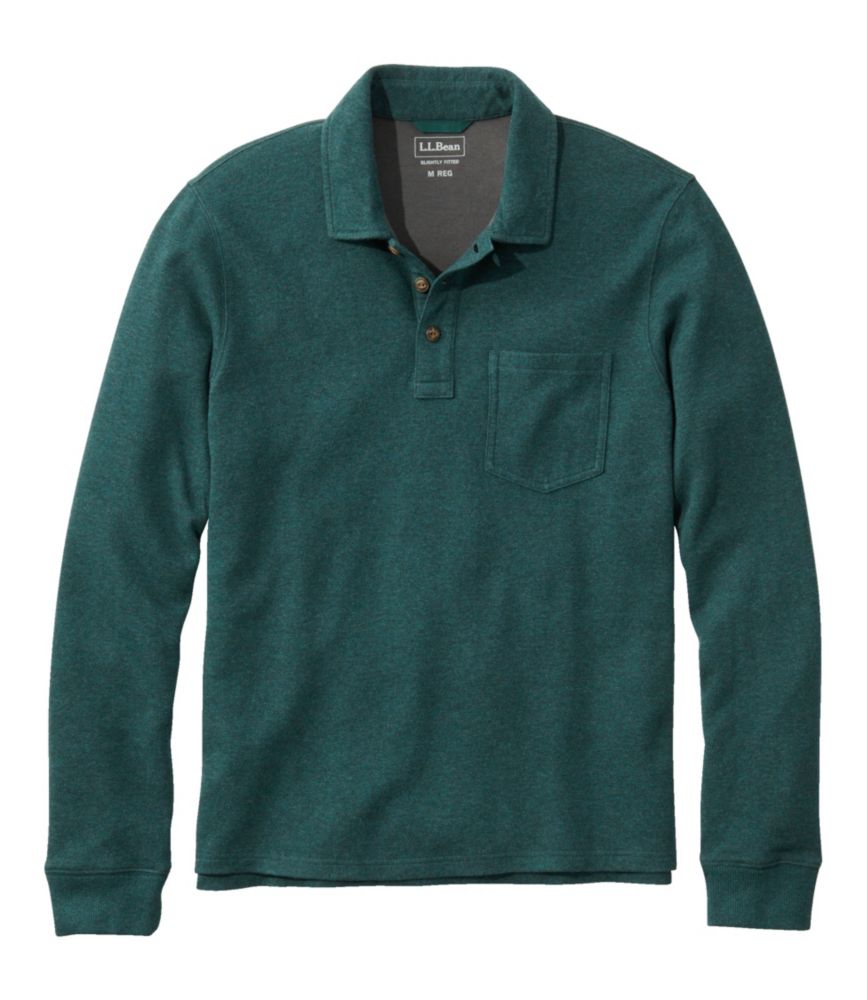 Men's Washed Cotton Double-Knit Polo, Long-Sleeve