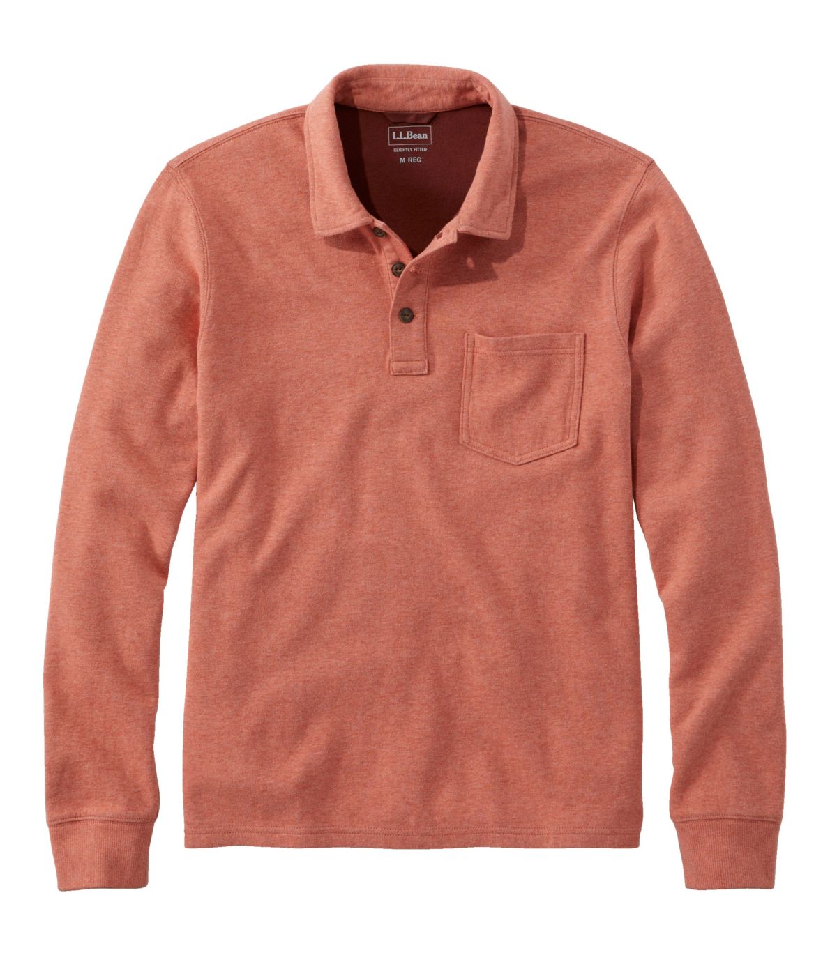 Men's Washed Cotton Double-Knit Polo, Long-Sleeve