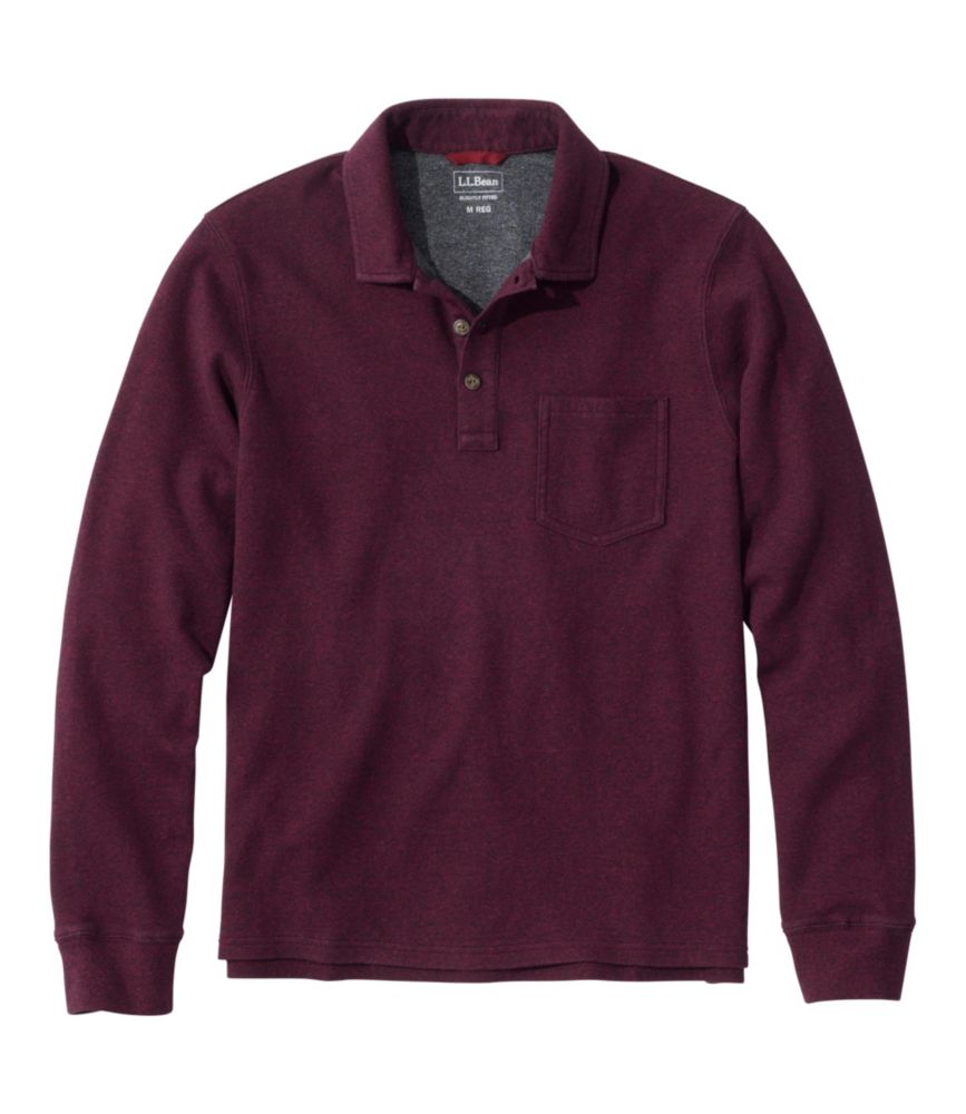 Men's Washed Cotton Double-Knit Polo, Long-Sleeve, Deep Rosewood Heather, small image number 1