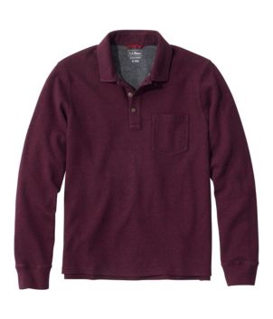 Men's Washed Cotton Double-Knit Polo, Long-Sleeve