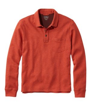 Men's Washed Cotton Double-Knit Polo, Long-Sleeve