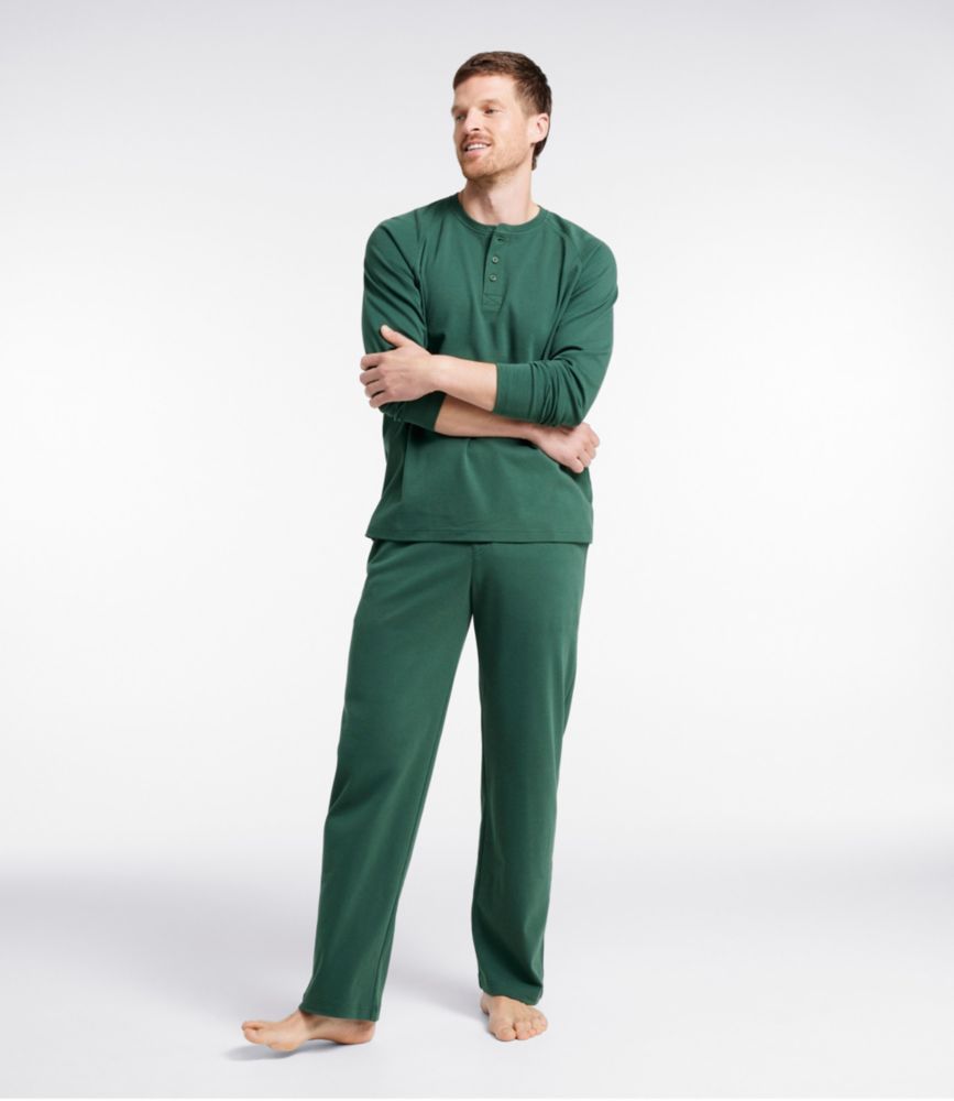 Men's Bean's Cotton Knit Pajamas, Henley PJ Set, Darkest Brown/Oatmeal Heather, small image number 2