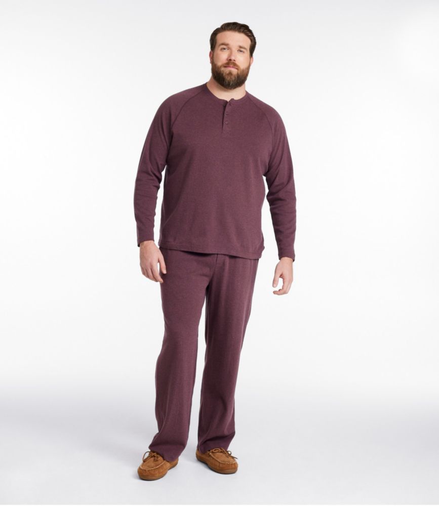 Men's Bean's Cotton Knit Pajamas, Henley PJ Set, Darkest Brown/Oatmeal Heather, small image number 4