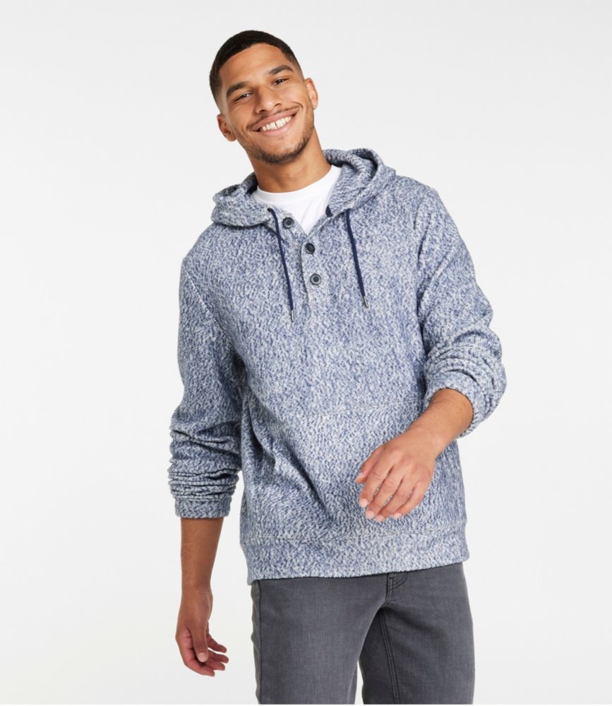 Men's Heritage Marled Fleece Henley Hoodie, Gray Heather, small image number 2