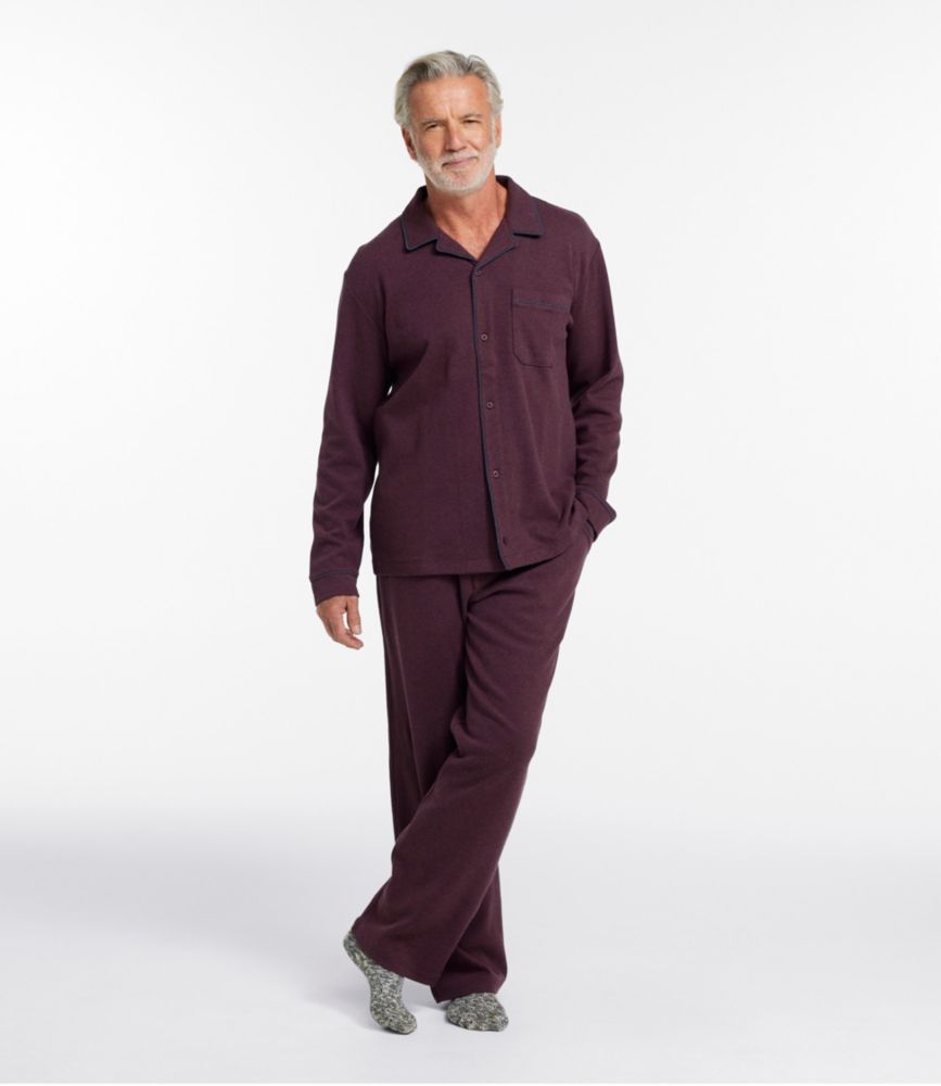 Men's Bean's Cotton Knit Pajamas, Button-Front PJ Set, Navy Heather, small image number 2