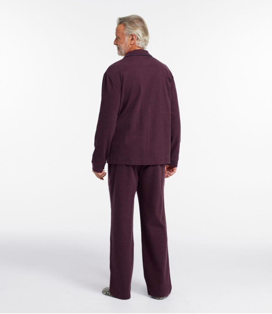 Men's Bean's Cotton Knit Pajamas, Button-Front PJ Set, Currant Heather, small image number 3