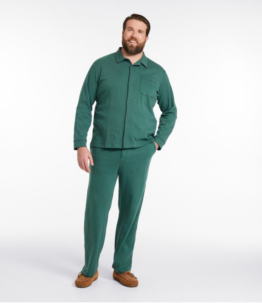 Men's Bean's Cotton Knit Pajamas, Button-Front PJ Set, Currant Heather, small image number 4