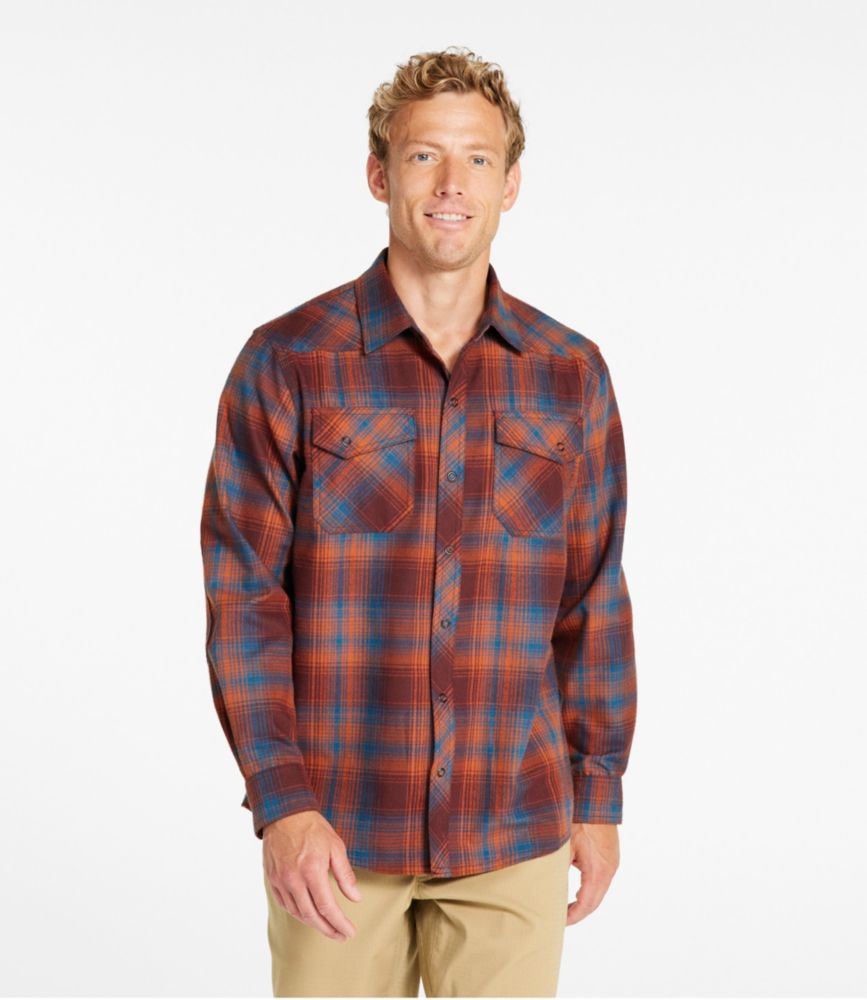 Men's Katahdin Performance Flannel Shirt, Traditional Fit, Burnt Mahogany/Chartruese, small image number 2