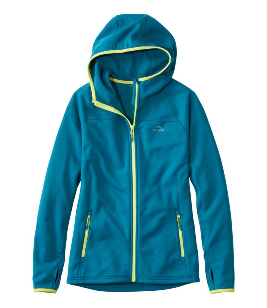 Women's PrimaLoft ThermaStretch Fleece Jacket, Hooded Full-Zip, Mallard Teal/Citron, small image number 1