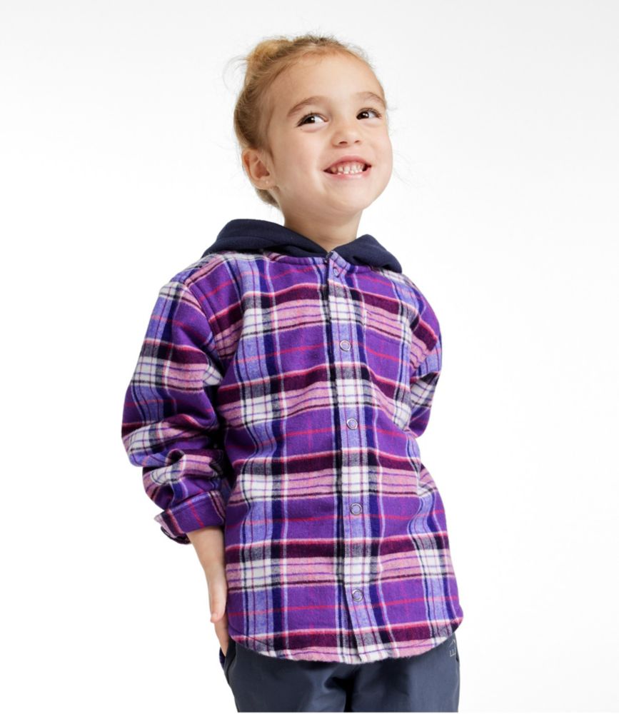 Toddlers' Fleece-Lined Flannel Shirt, Hooded, Marine Blue, small image number 2