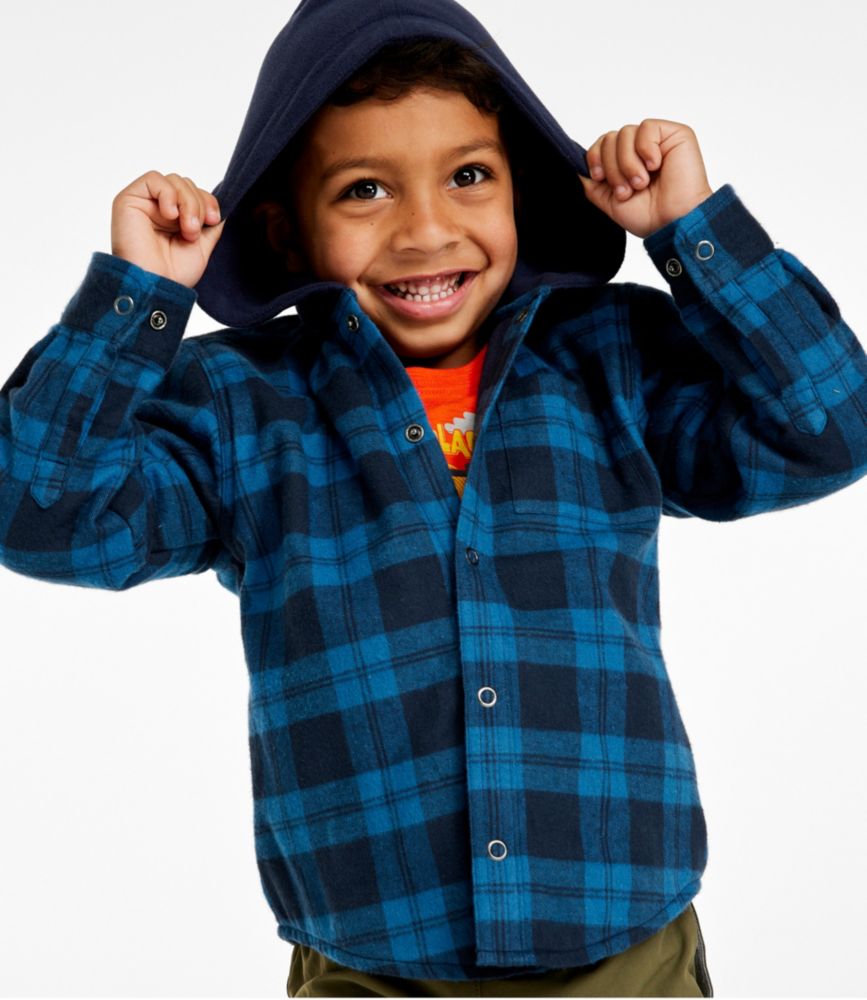 Toddlers' Fleece-Lined Flannel Shirt, Hooded, Marine Blue, small image number 3