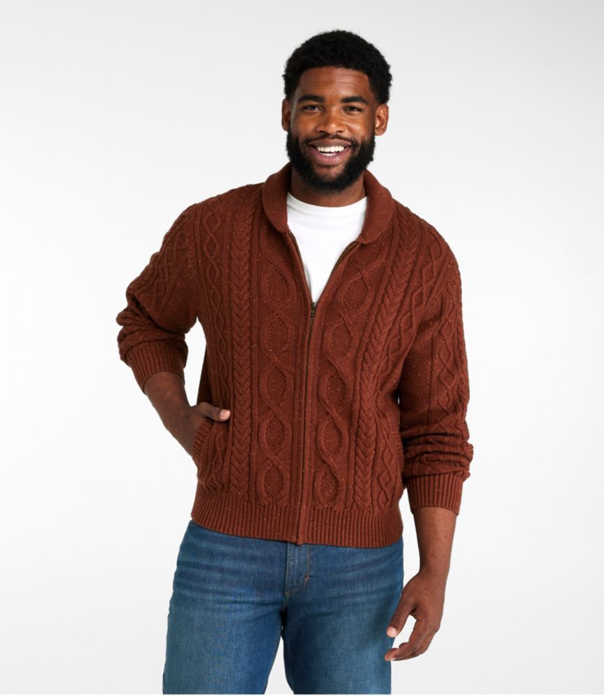 Men's Bean's Heritage Soft Cotton Fisherman Sweater, Full-Zip, Burnt Mahogany Donegal, small image number 4